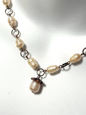 Pale Pink Large Freshwater Pearl Short Necklace with Cute Pendant, Copper Links